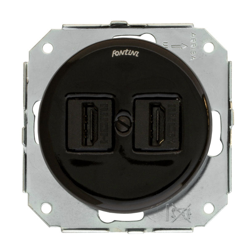 Black porcelain insert - Double HDMI socket Garby Colonial