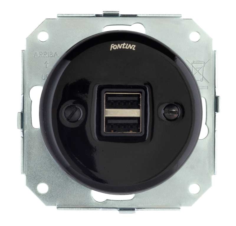 Insert black porcelain - USB socket Garby Colonial