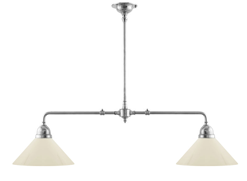 Ceiling Lamp – Double Pendant Billiard Lamp Nickel-Plated, Off-White Shades