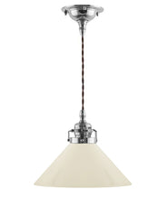 Loftlampe – Skomagerledning, forniklet med høj benhvid skærm 25 cm thumbnail image