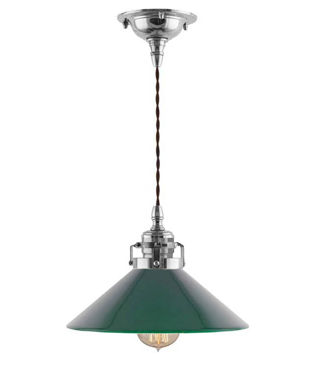 Loftlampe – Skomagerledning, forniklet med lige grøn skærm 25 cm