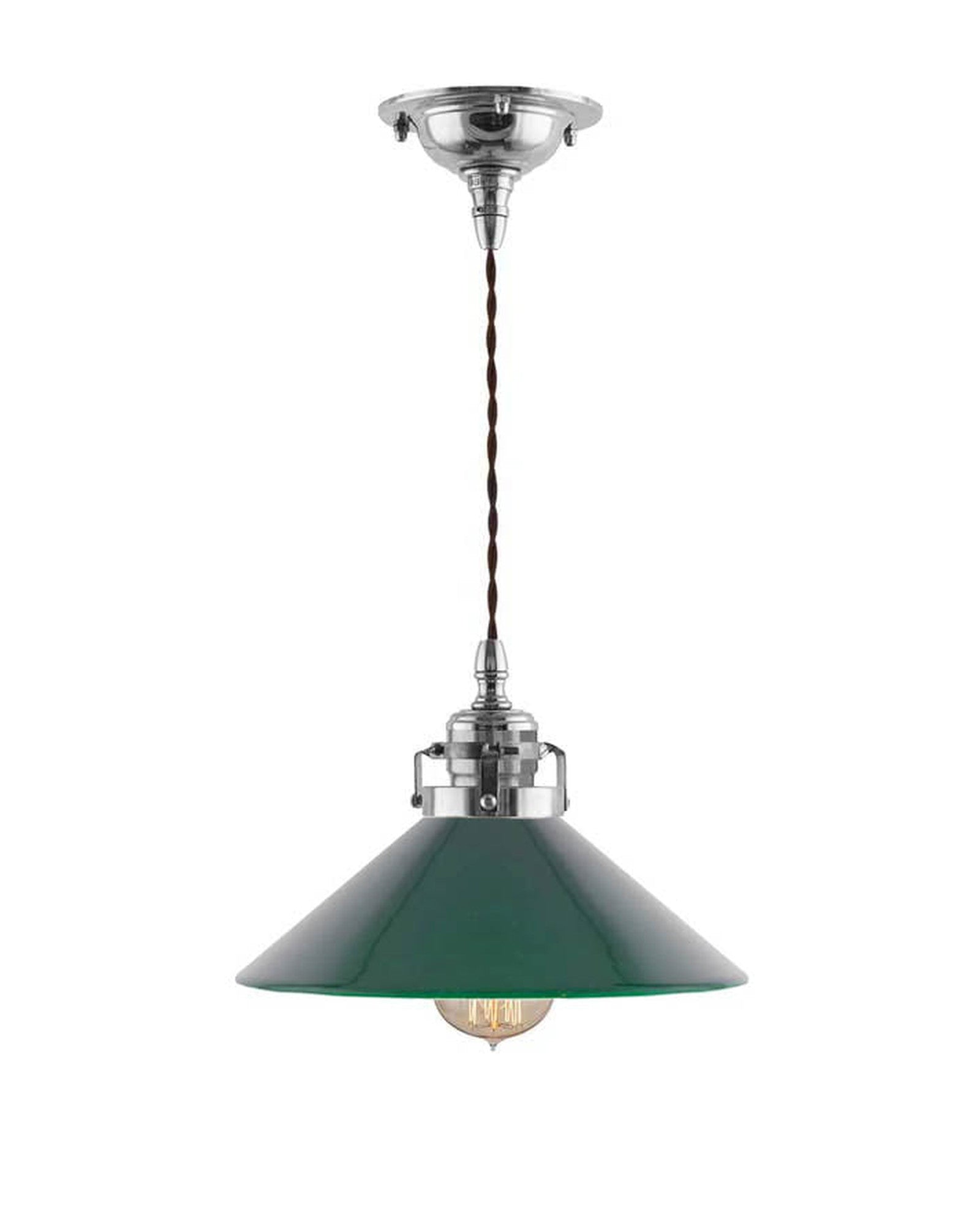 Suspension style cordonnier nickel avec abat-jour vert 25 cm image