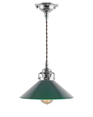Loftlampe – Skomagerledning, forniklet med lige grøn skærm 25 cm thumbnail image