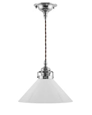 Loftlampe – Skomagerledning, forniklet med høj hvid skærm 25 cm thumbnail image