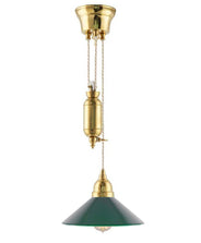 Loftlampe – Skomagerhejs messing med grøn skærm 25 cm thumbnail image