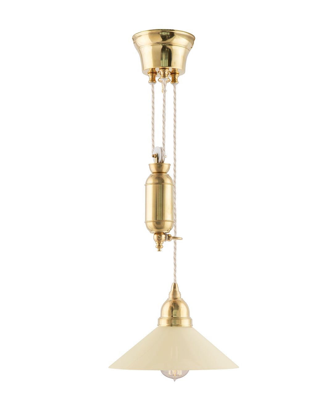 Loftlampe – Skomagerhejs forniklet med benhvid skærm 25 cm