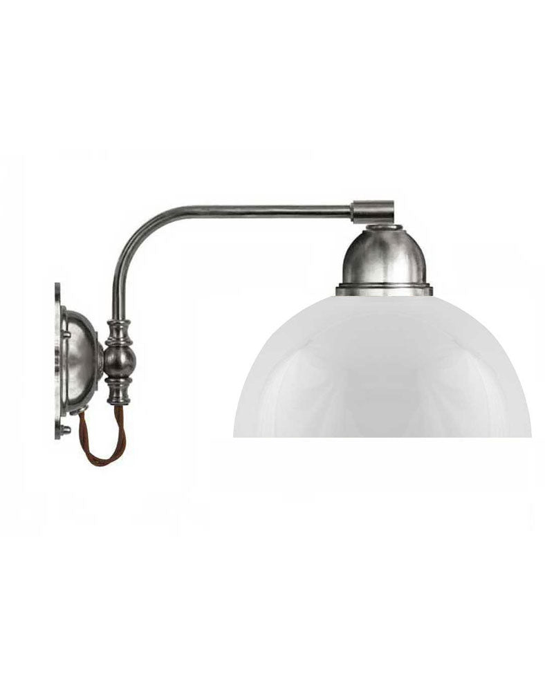 Applique murale - Gripenberg nickelé, demi-sphère opale blanche, marron