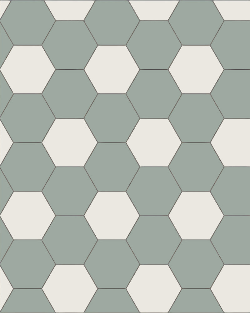Floor Tiles - Hexagon 10 x 10 cm (3.94 x 3.94 In.) - Pale Green VEP/Super White BAS
