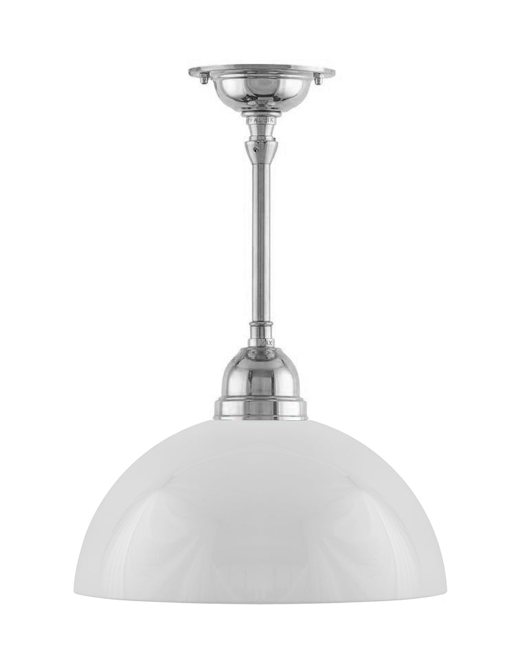 Ceiling Light - Byström 60 - Nickel, White Hemisphere Glass Shade