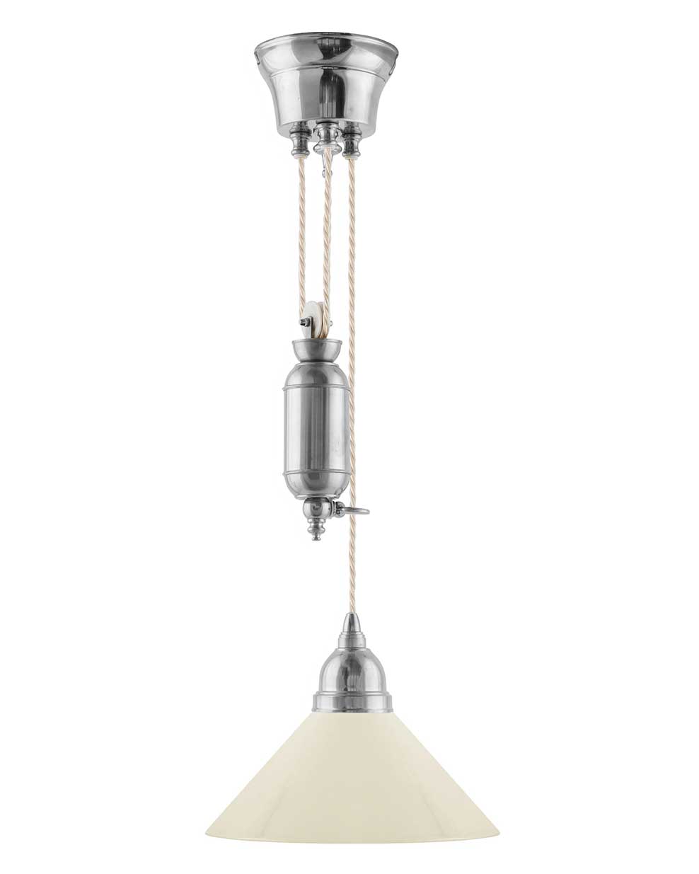Ceiling Lamp – Shoemaker Pulley Nickel-Plated Off-White Shade 25 cm