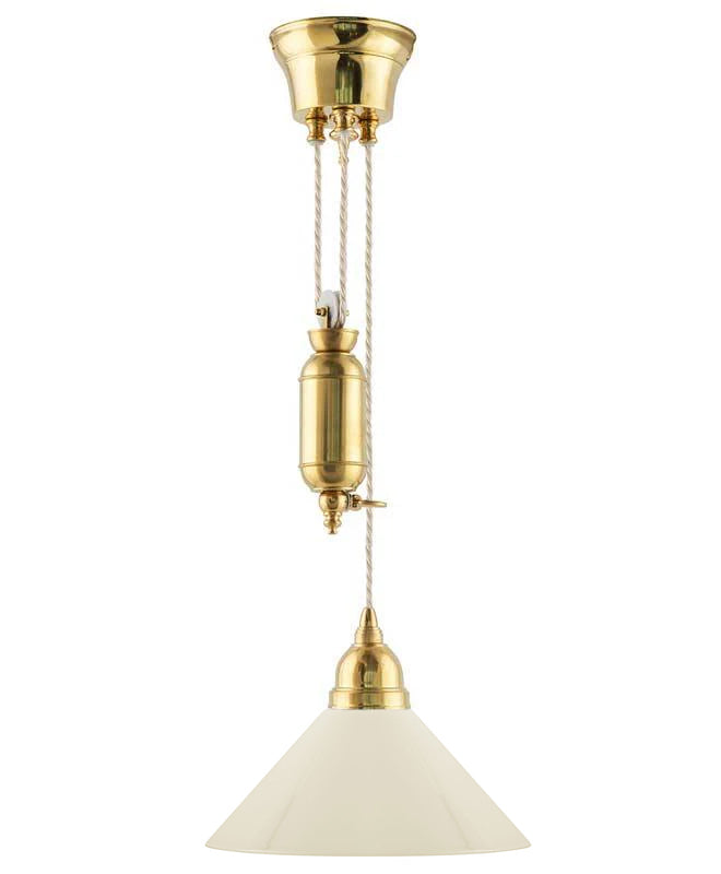Ceiling Lamp – Shoemaker Pulley Brass Off-White Shade 25 cm