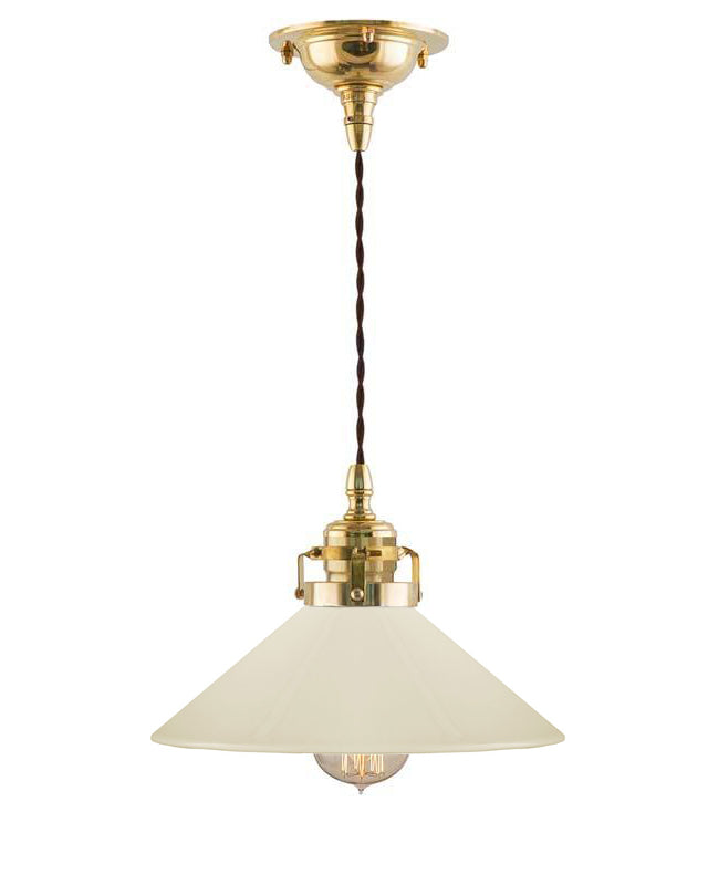 Loftlampe – Skomagerledning messing med lige benhvid skærm 25 cm