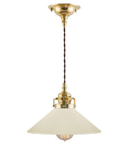 Loftlampe – Skomagerledning messing med lige benhvid skærm 25 cm thumbnail image