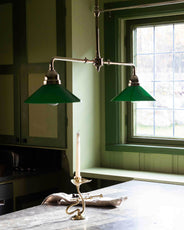 Ceiling Lamp - Double Pendant Billiard Lamp Brass with Green Shades thumbnail image