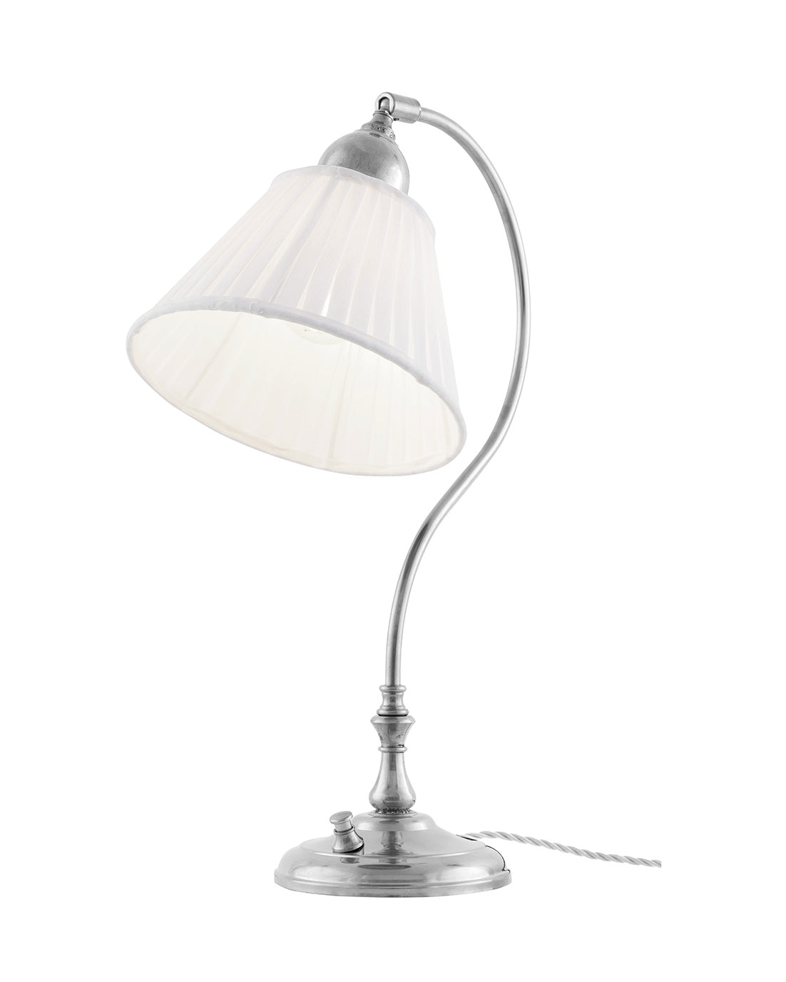 Lagerlöf table lamp with white pleated shade.