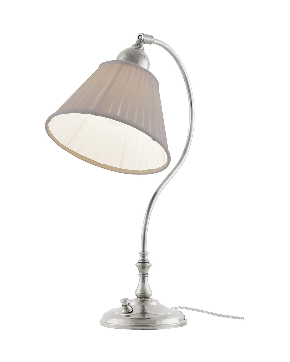 Table Lamp - Lagerlöf - Nickel-Plated with Beige Pleated Shade.