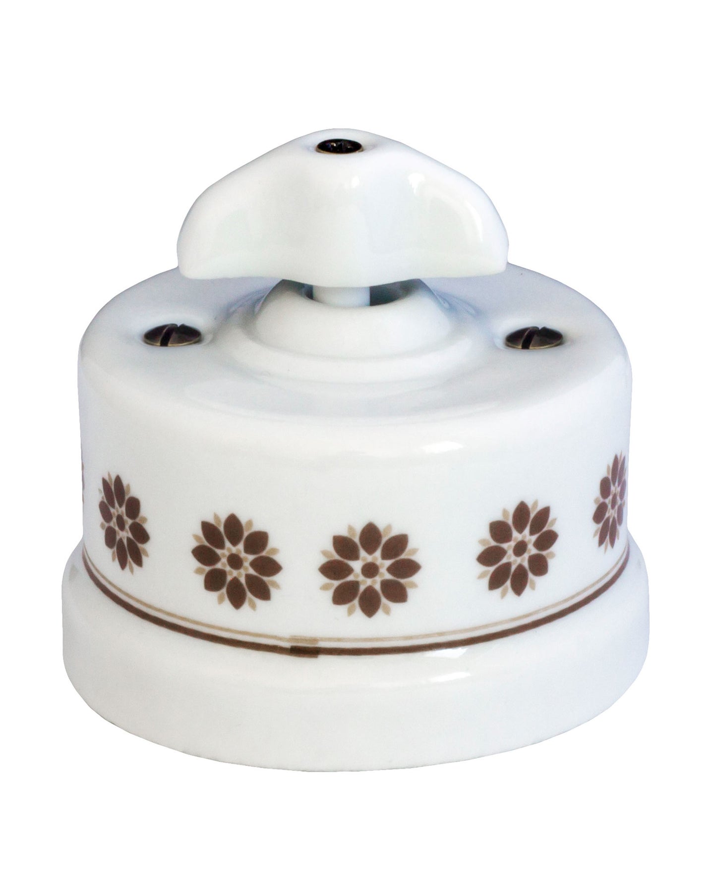 Light Switch - White Porcelain Surface-Mounted with Brown Decorative Details