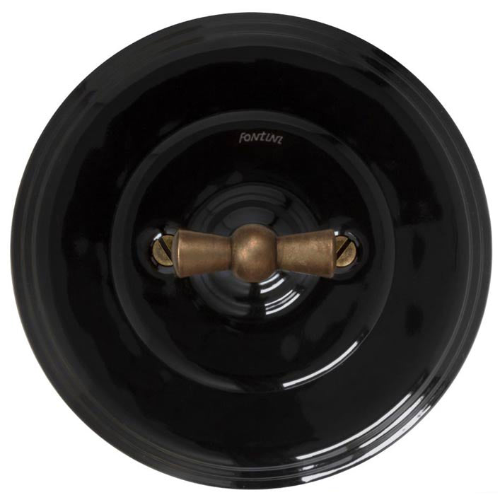 Fontini Two-Way Light Switch - Black Porcelain with Antique Knob