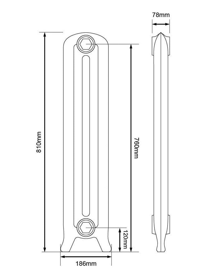 Cambridge Cast Iron Radiator – Height 81 cm (31.9 in.) – Leg Section image
