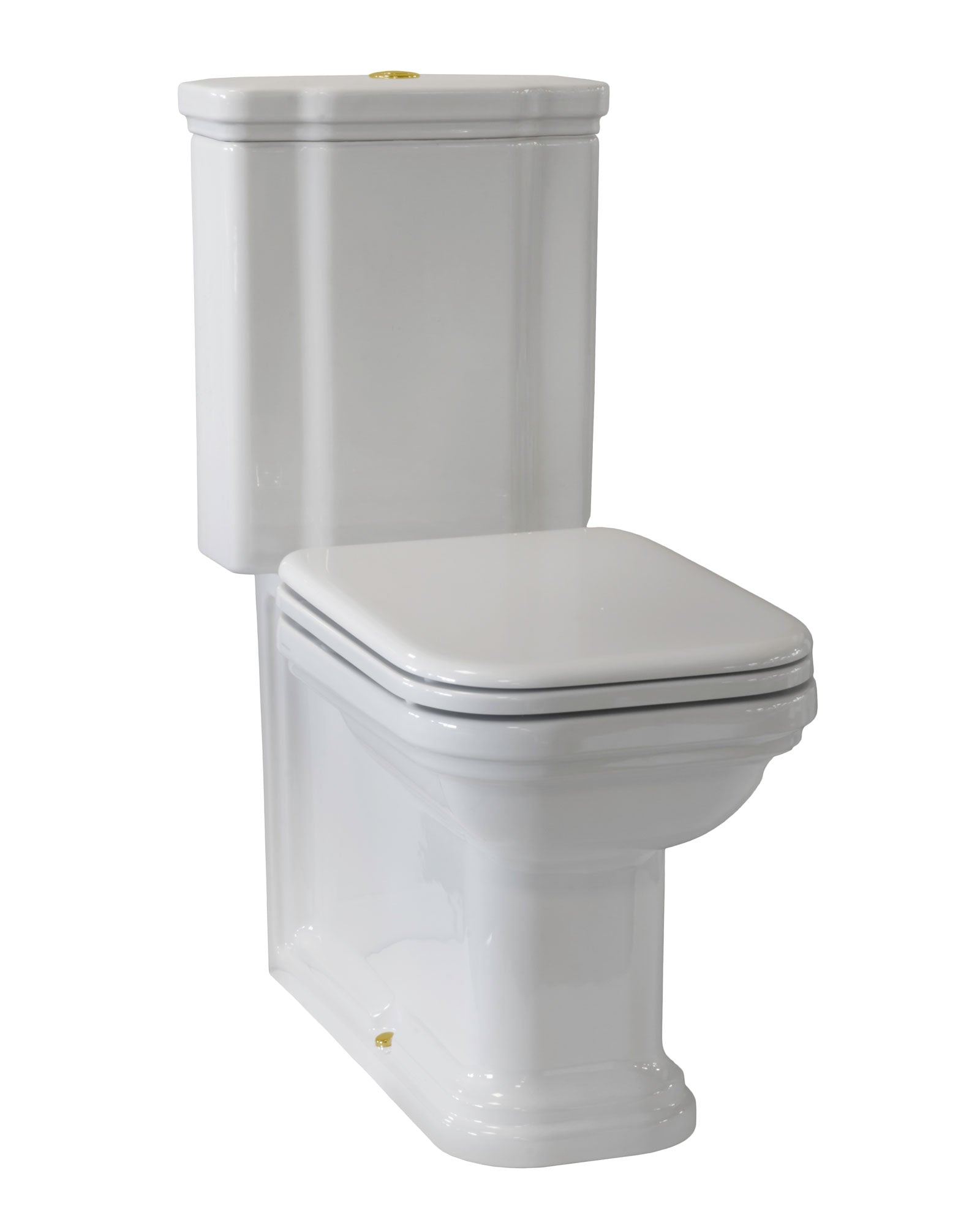 WC - Art Deco golvstående toalett med spolknapp & sits - Guld image