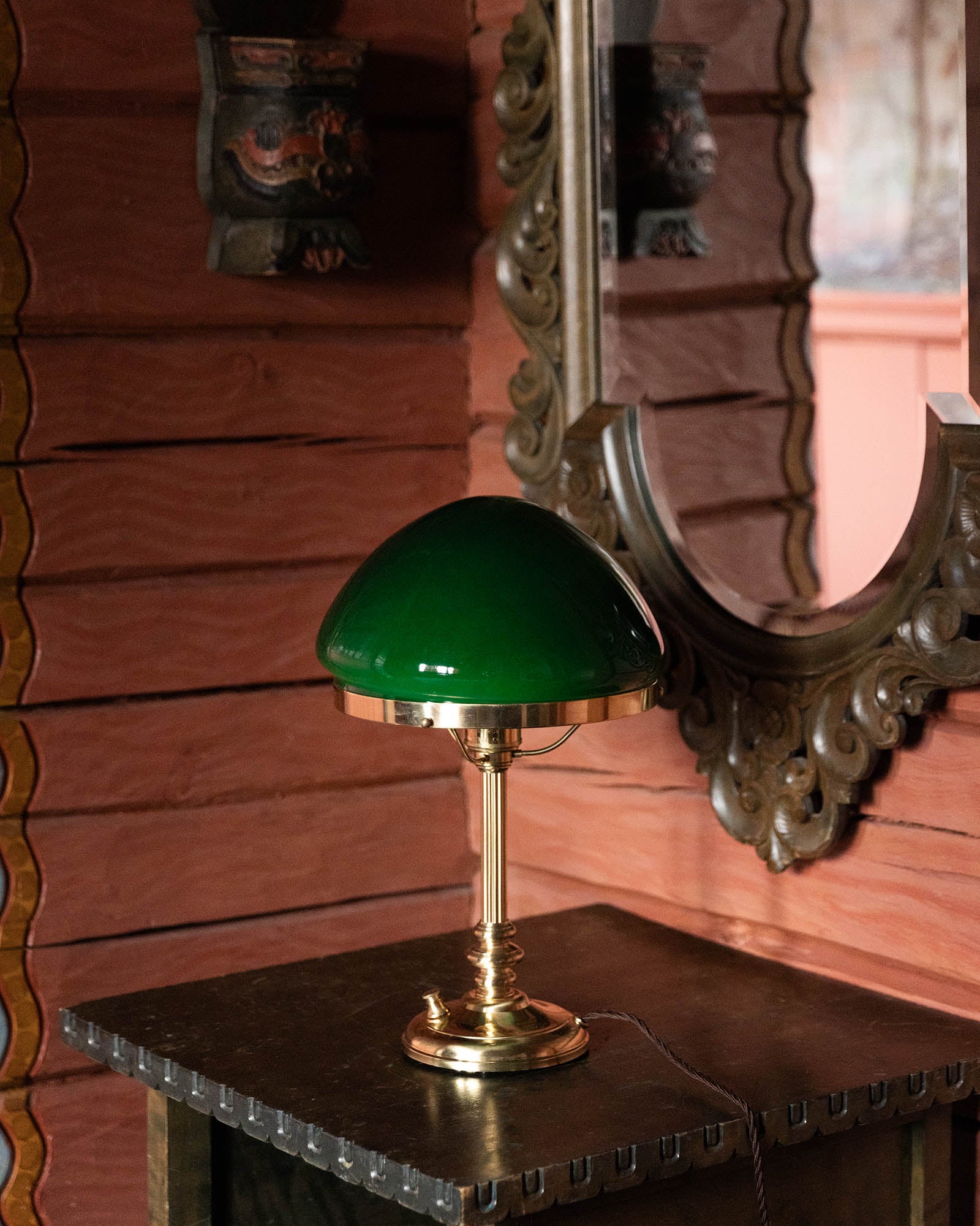Table lamp - Karlfeldt - Brass, Pointed Green Shade image