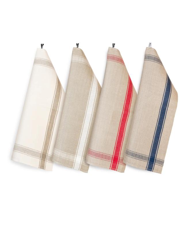 Køkkenhåndklæde - Linned 50 x 70 cm, Bondestil Ubleget/Blå image