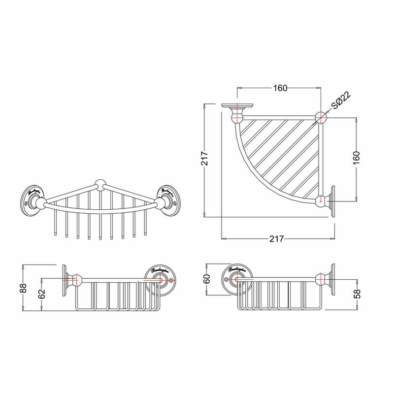 Trådkorg djup för hörnmontage - Burlington - Sekelskifte