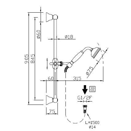Shower Rail - Colonial 90 cm with handset and hose image