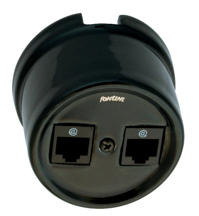 Double RJ45 Socket - Black porcelain surface mounting