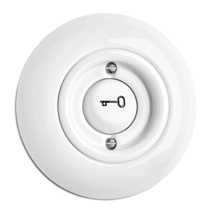 Round White Porcelain Light Switch - Door Opener Button