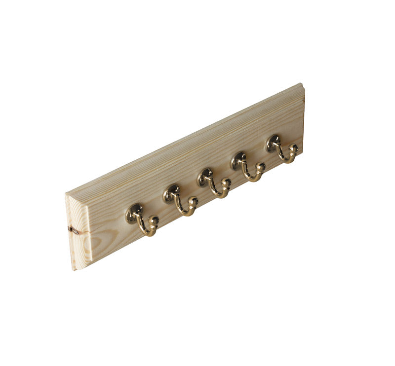 Hook Rack 35 cm pine with single hook brass medium