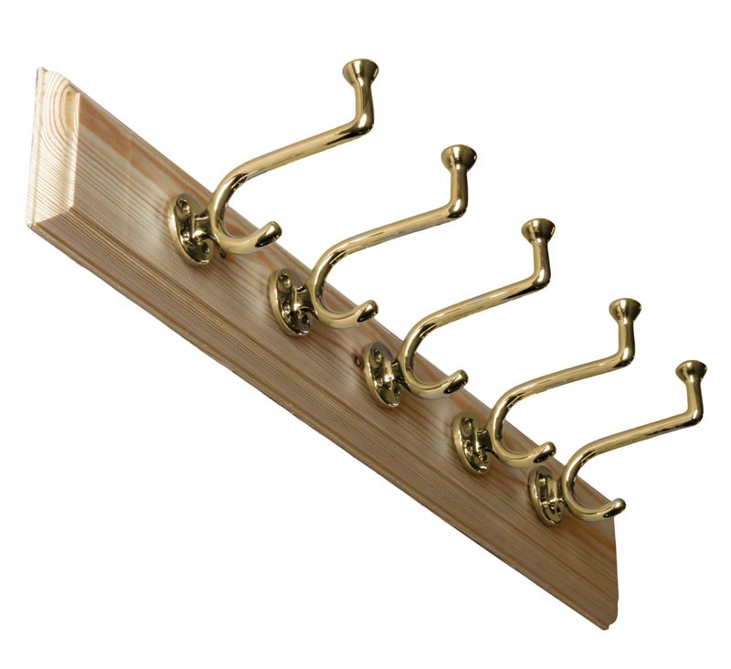 Kroklist 65 cm furu med klädkrok - Fehrlins 3255 mässing image