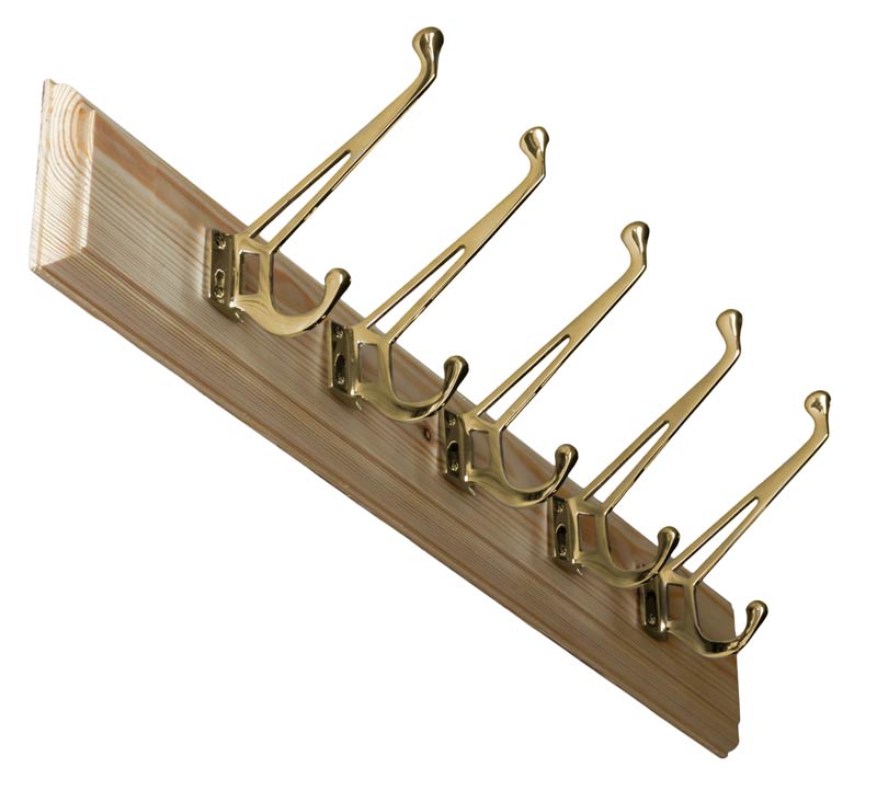 Hook Rack 65 cm pine with classic coat hook, brass