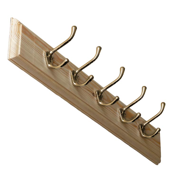 Kroklist 65 cm furu med hattkrok, mässing image