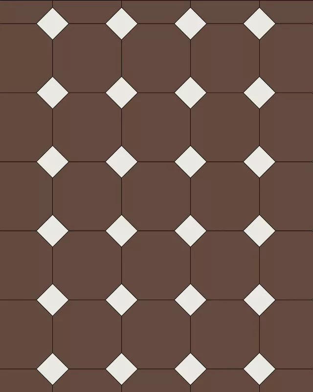 Floor Tiles - Octagon 15 x 15 cm (5.91 x 5.91 In.) - Chocolate CHO/Super White BAS
