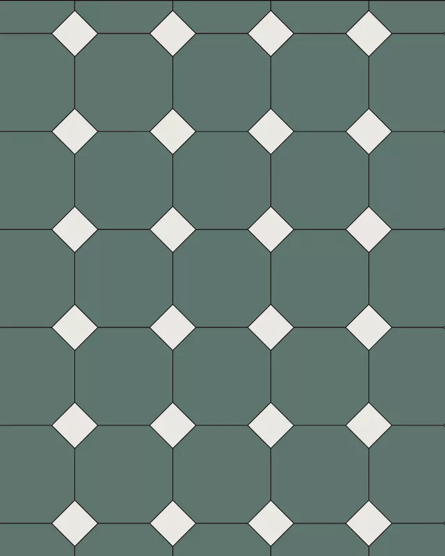 Oktagonklinker - 15 x15 cm Mørkegrøn/Hvid - Dark Green VEF/Super White BAS