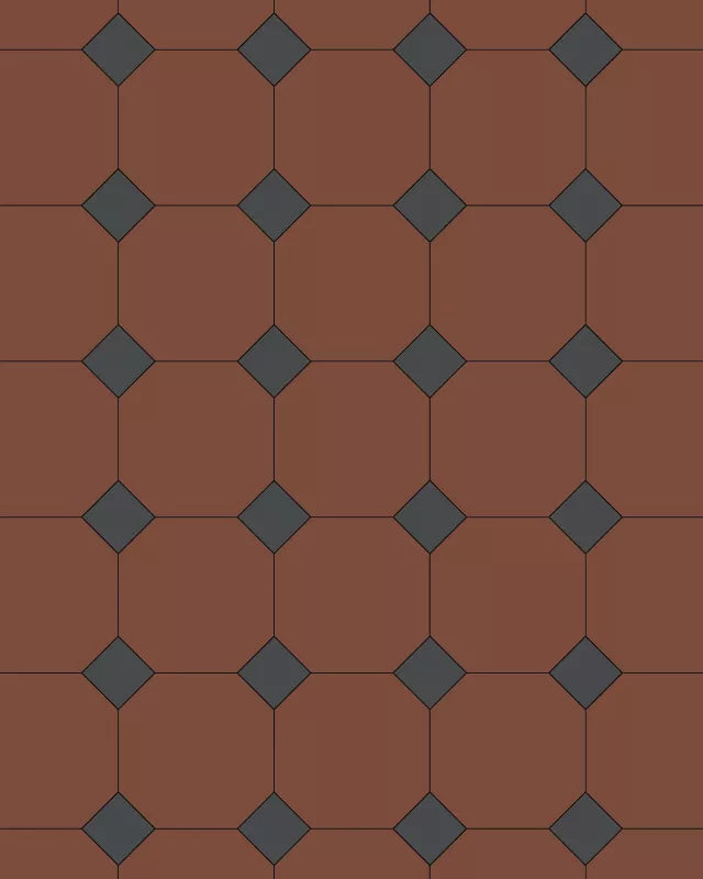 Floor Tiles - Octagon 15 x 15 cm (5.91 x 5.91 In.) - Red ROU/Black NOI