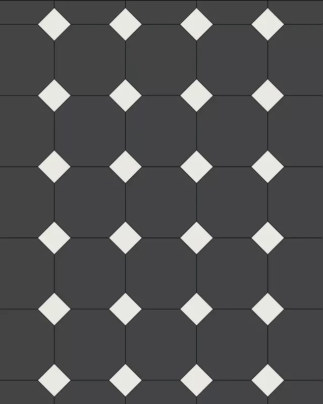 Floor Tiles - Octagon 15 x 15 cm (5.91 x 5.91 In.) - Black NOI/Super White BAS