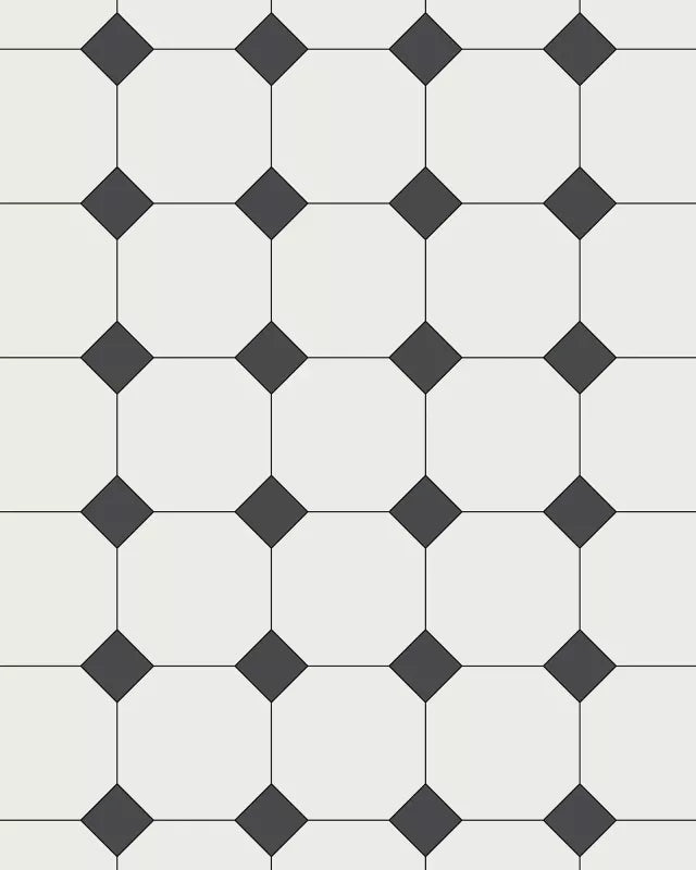 Floor Tiles - Octagon 15 x 15 cm (5.91 x 5.91 In.) - Super White BAS/Black NOI