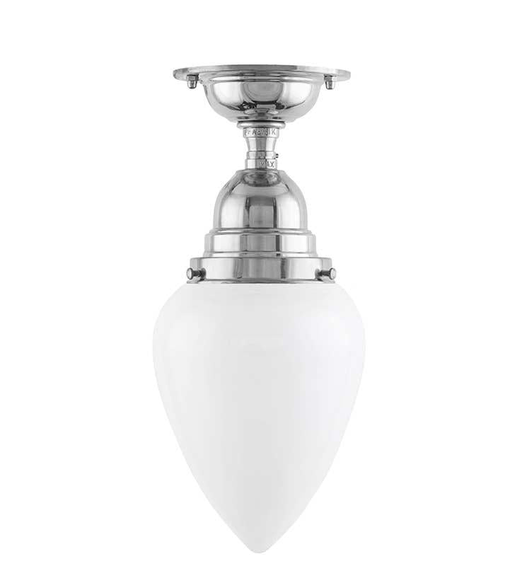 Bathroom Ceiling Light - Byström 80 Nickel, White Drop Shade