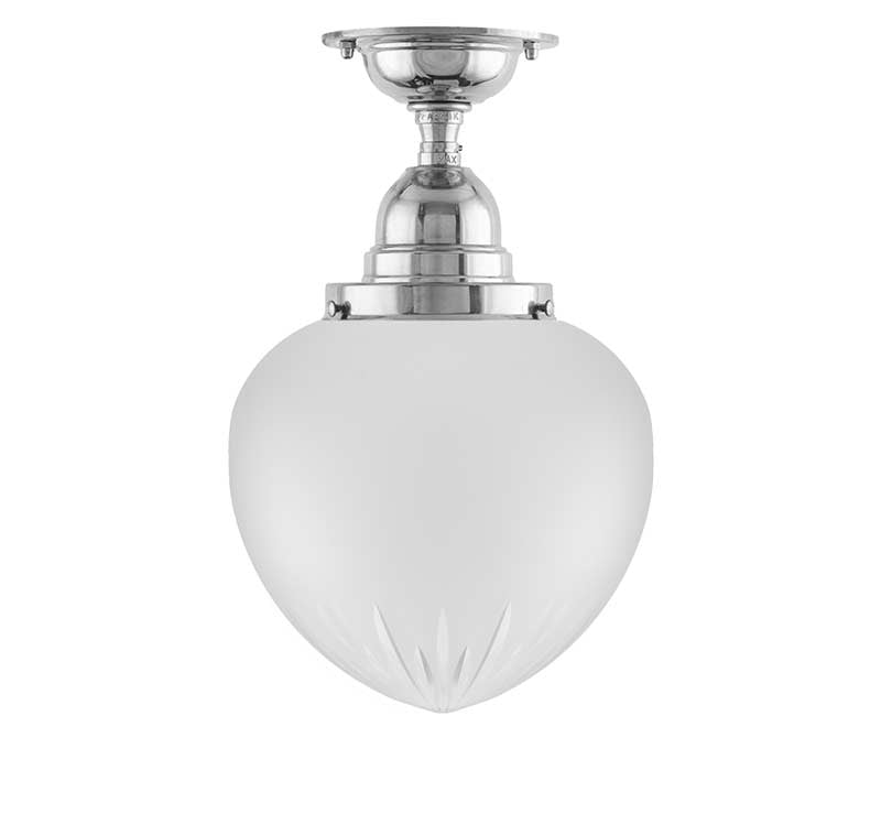 Bathroom Ceiling Light - Byström 100 - Nickel, Frosted Drop Shade