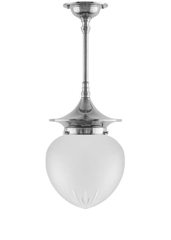 Bathroom Ceiling Light - Dahlberg Pendant 100 - Nickel, Frosted Drop Shade