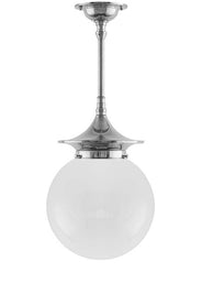 Badezimmerleuchte – Deckenleuchte Dahlberg 100, vernickelt, glockenförmiger Schirm aus Weißglas thumbnail image