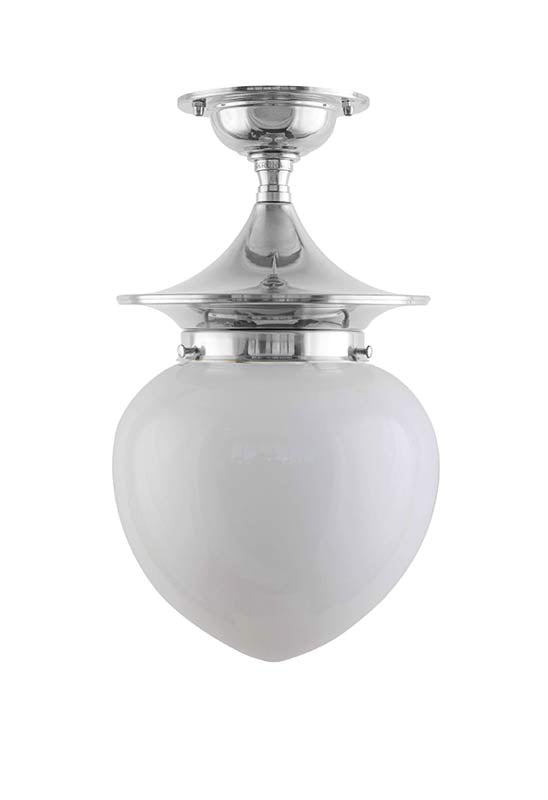 Bathroom Ceiling Light - Dahlberg 100 - Nickel, Opal White Drop Shade