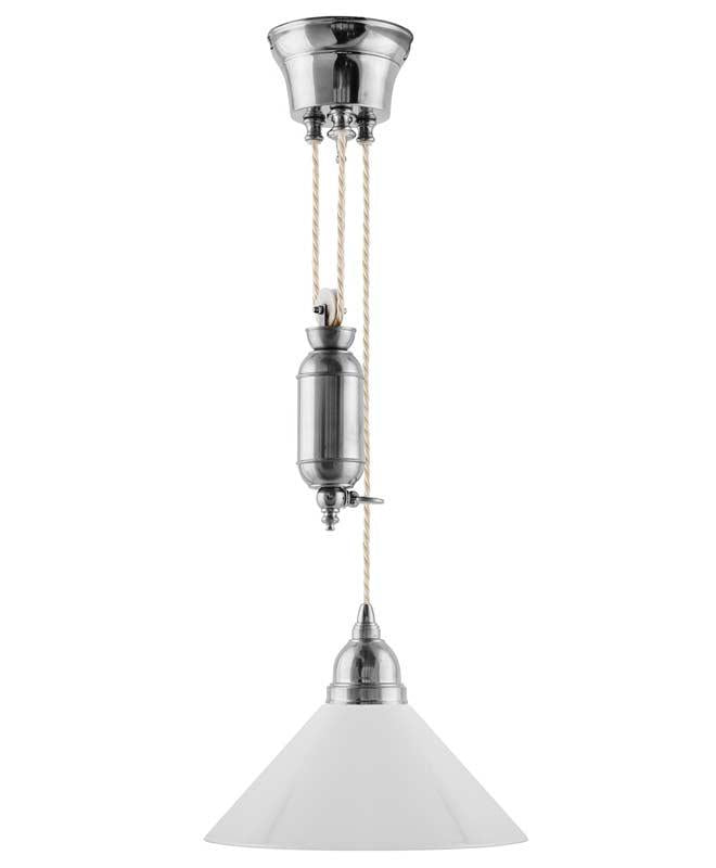 Light - Cobbler Nickel Rise and Fall Pendant with High Shade 25 cm