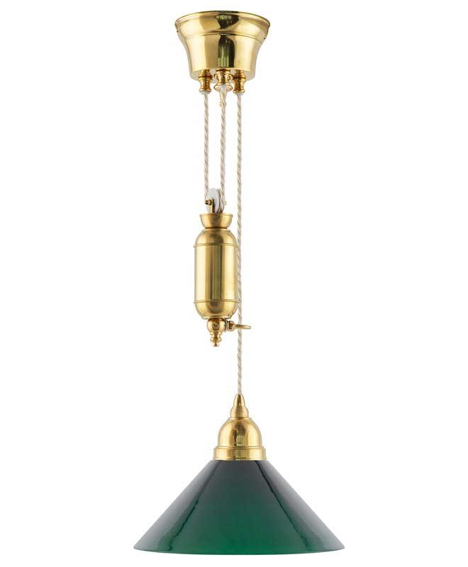 Light - Cobbler Rise and Fall Pendant with Green Shade 25 cm