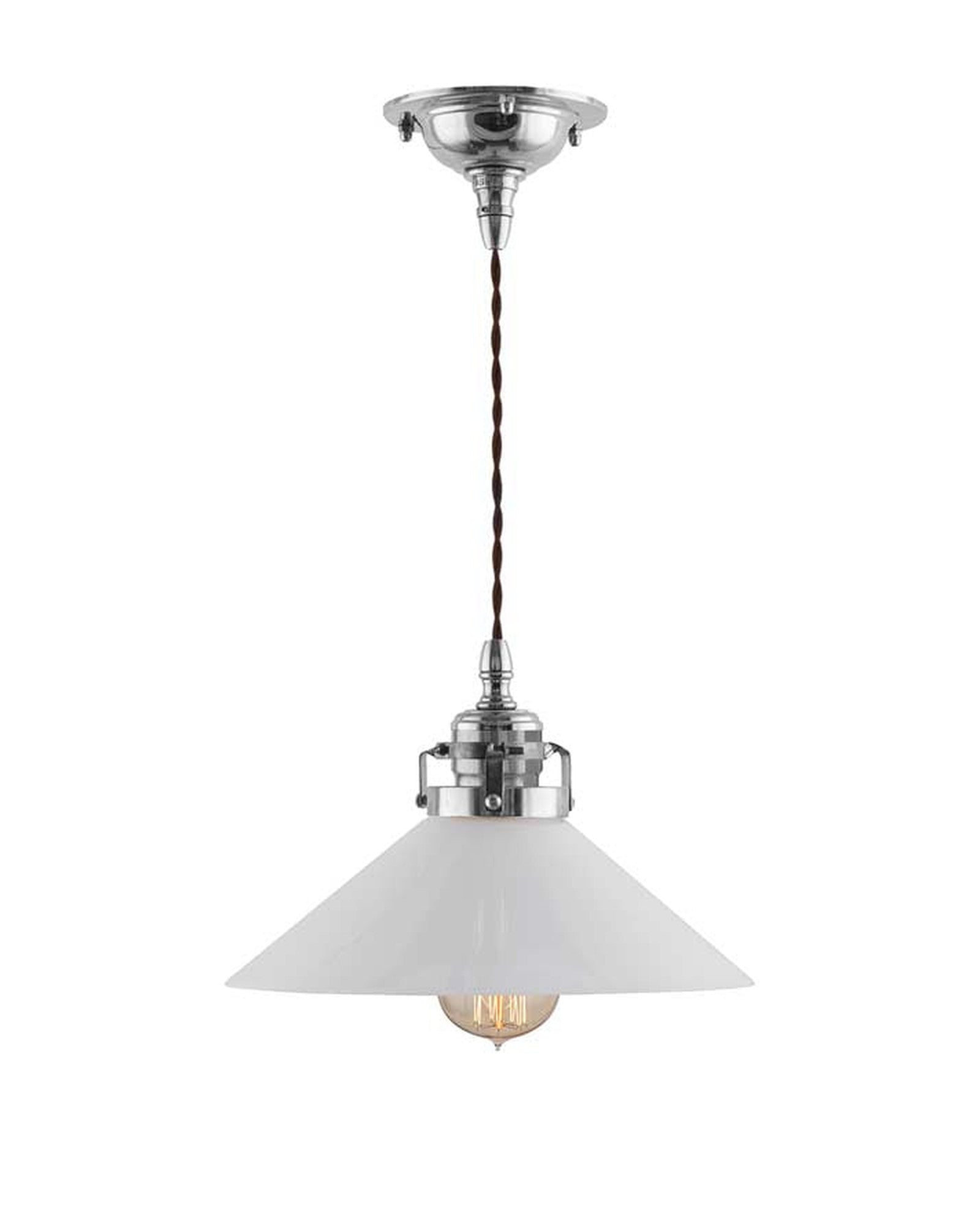 Suspension style cordonnier nickel, abat-jour blanc 25 cm image