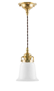 Taklampe - Skomakerlampe messing hvit klokkeformet skjerm thumbnail image