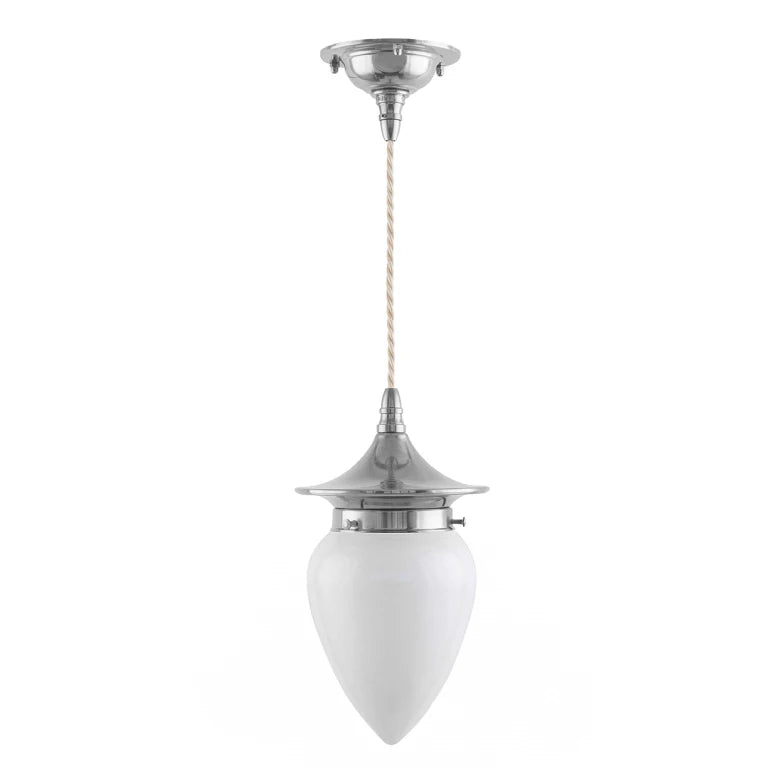 Ceiling Lamp - Dahlberg Cord Pendant 80 Nickel, White Drop Shade