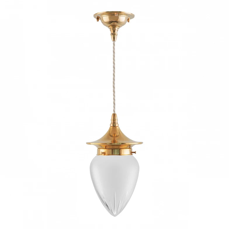 Ceiling Lamp - Dahlberg Cord Pendant 80 Brass, Frosted Glass Drop